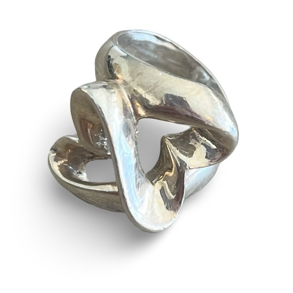 Vintage Taxco Sterling Silver Intertwined Hearts Ring Size 6.5